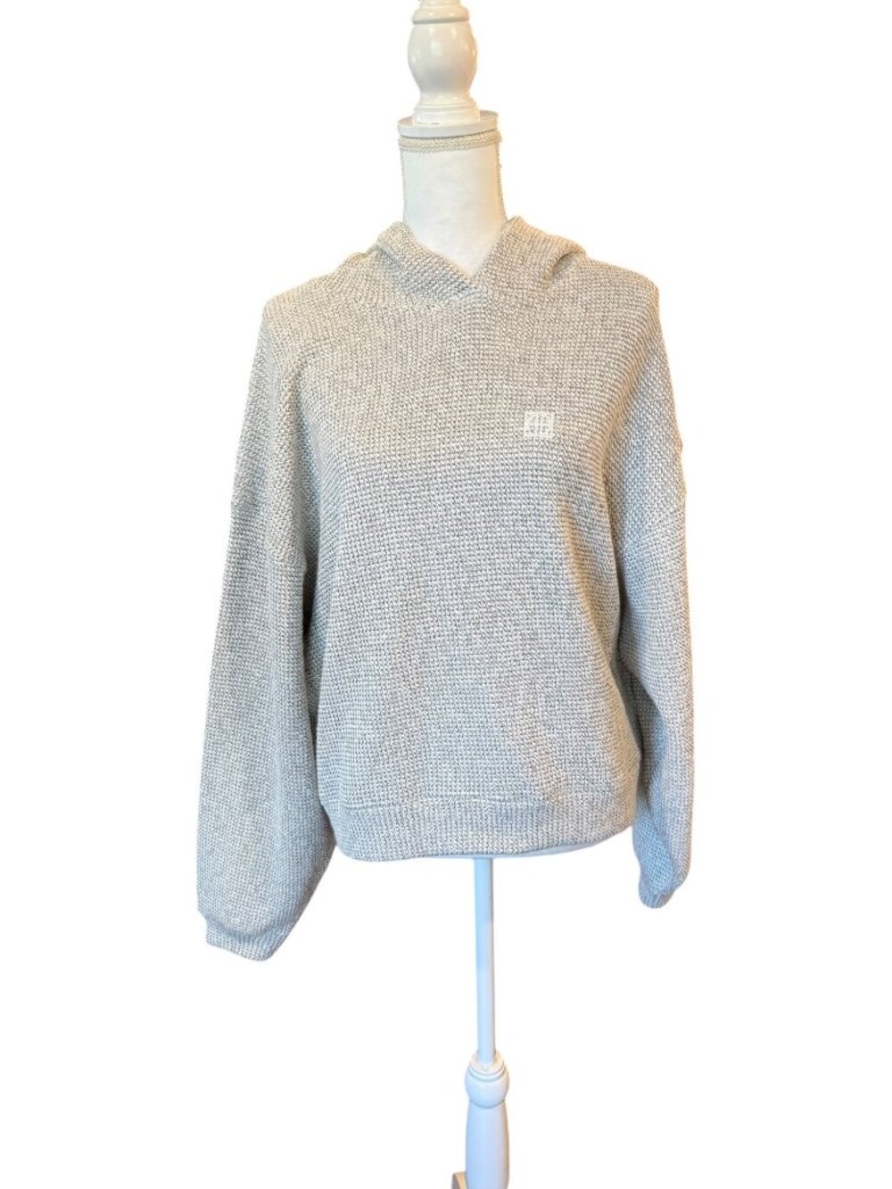 Anine Bing Alec Hoodie Framed Monogram Ivory & Black, Small NWT Oversized